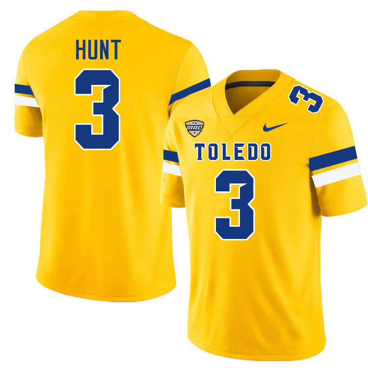 Kareem Hunt Toledo Jersey,Toledo Rockets #3 Kareem Hunt Jersey Youth College-Gold